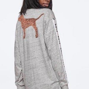 PINK VS Campus Long Sleeve Sequin Dog Tee Shirt Size XS